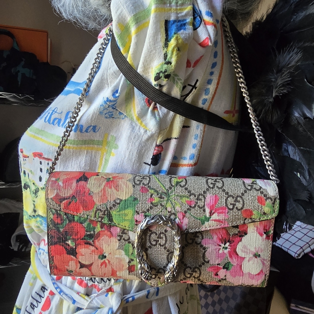 Authentic Gucci Dionysus Wallet On Chain  Blooms Floral Print GG Coated Canvas - Picture 3 of 16